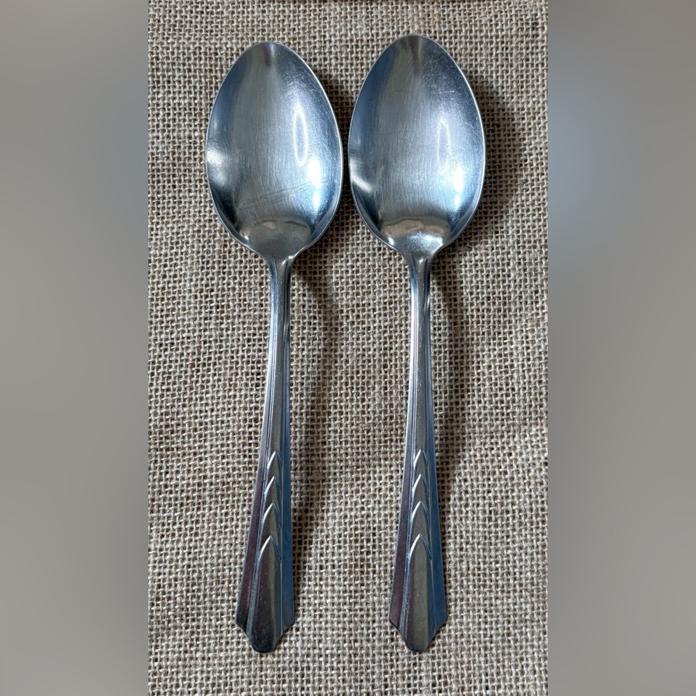 Vintage Enco Serving Spoon Set Chevron Art Deco Handle Mid Century Minimalist